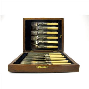 Vintage 1930's Fish Cutlery Set of 6 - French Ivory on Handles