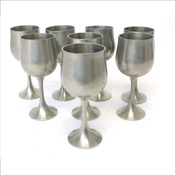 Vintage Set of 8 Pewter Goblets 