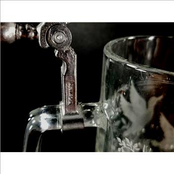 Vintage West German Etched Glass Beer Mug With Lid - Geese In Flight