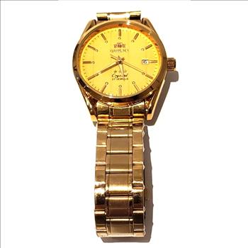Mens Gold Color Orient Three Star 21 Jewel Wrist Watch