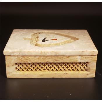 Natural Marble Stone Sea Shell Inlay Trinket Box Made in India