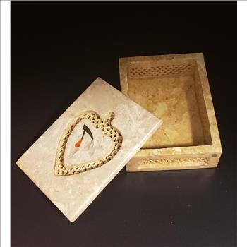 Natural Marble Stone Sea Shell Inlay Trinket Box Made in India