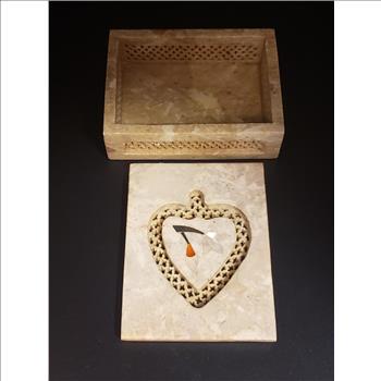 Natural Marble Stone Sea Shell Inlay Trinket Box Made in India