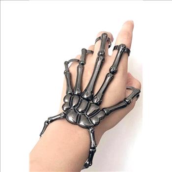 Skeleton Bracelet Steam Punk Gothic Hand Skull Finger Ring Wristband Black