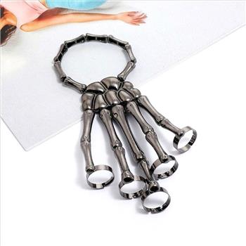 Skeleton Bracelet Steam Punk Gothic Hand Skull Finger Ring Wristband Black