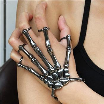 Skeleton Bracelet Steam Punk Gothic Hand Skull Finger Ring Wristband Black