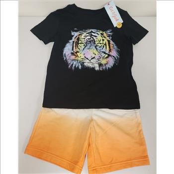 Cat & Jack, New 2 Piece Black Lion Shirt Elastic Waistband Orange Shorts Sz 5T Boys