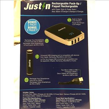 Justin Rechargeable 2 Pack Powerbank (Bank10,400mAh) (Stick 2,600mAh)