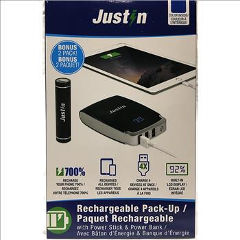 Justin Rechargeable 2 Pack Powerbank (Bank10,400mAh) (Stick 2,600mAh)