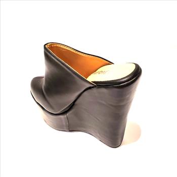 Women Wedge High Heel Platform Mules Closed Toe Slingback Sandals Clog Shoes Black Size 38