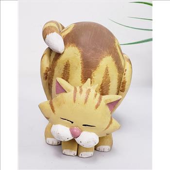 Hand Painted Ceramic Arched Back Pose Orange Tabby Cat Figurine 5