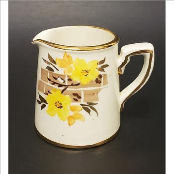 Vintage Sadler Pottery Made in England Hand Painted Yellow Floral Gilded Creamer and Sugar Bowl Set