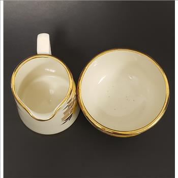 Vintage Sadler Pottery Made in England Hand Painted Yellow Floral Gilded Creamer and Sugar Bowl Set