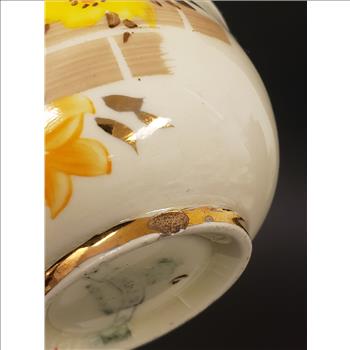 Vintage Sadler Pottery Made in England Hand Painted Yellow Floral Gilded Creamer and Sugar Bowl Set