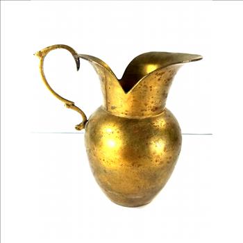 Vintage Solid Brass Hand Made Etched Pitcher