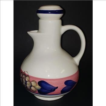 VTG Aurora Italian Hand Painted Hearts-Grapes Lidded Ceramic Vinegar/Oil CruetImport listing