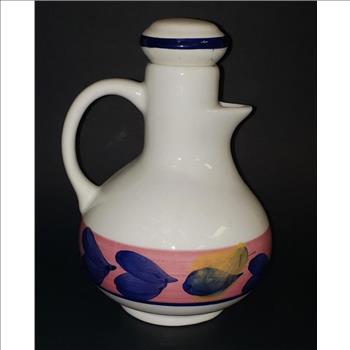 VTG Aurora Italian Hand Painted Hearts-Grapes Lidded Ceramic Vinegar/Oil CruetImport listing