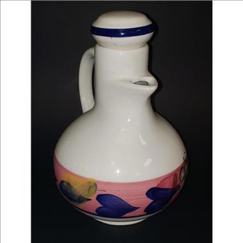 VTG Aurora Italian Hand Painted Hearts-Grapes Lidded Ceramic Vinegar/Oil CruetImport listing