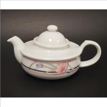 Vintage The Toscany Collection Japan Hand Painted Blue & Pink Lily Flower Pattern Porcelain Teapot
