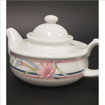 Vintage The Toscany Collection Japan Hand Painted Blue & Pink Lily Flower Pattern Porcelain Teapot