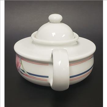 Vintage The Toscany Collection Japan Hand Painted Blue & Pink Lily Flower Pattern Porcelain Teapot