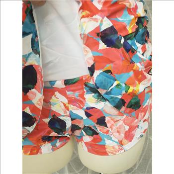 Women's 2-Pc Floral Mesh Overlay Top Ruched Ruffled Skort Bottom Swimwear Sz L