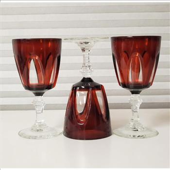 Cristal D'Arques Durand France Gothic Ruby Red W/ Clear Stem Wine Glasses, 3-Pcs