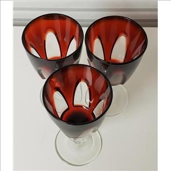 Cristal D'Arques Durand France Gothic Ruby Red W/ Clear Stem Wine Glasses, 3-Pcs