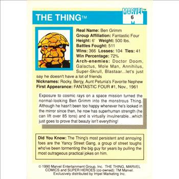 THING 1990 Marvel Universe Series 1 Impel BASE Trading Card #6