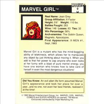 MARVEL GIRL 1990 Marvel Universe Series 1 Impel BASE Trading Card #9