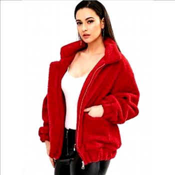 NWT Fluffy Zip Up Winter Teddy Coat - Red Size L