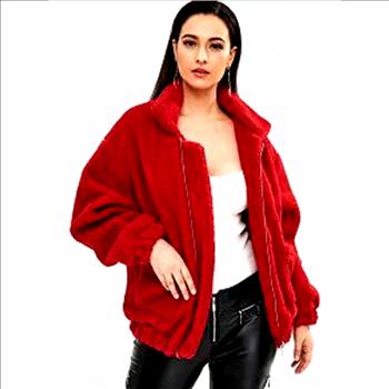 NWT Fluffy Zip Up Winter Teddy Coat - Red Size L