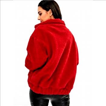 NWT Fluffy Zip Up Winter Teddy Coat - Red Size L