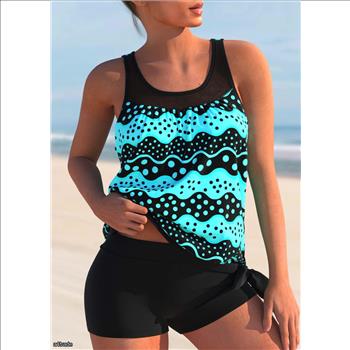 Ladies Polka Dot Black Tie Side Tankini Top Size 2XL