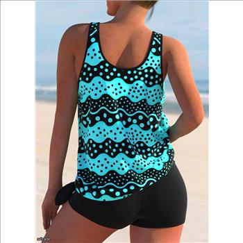 Ladies Polka Dot Black Tie Side Tankini Top Size 2XL