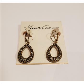 Kenneth Cole, Signed Gold Tone Inlaid Rhinestones Teardrop Earrings