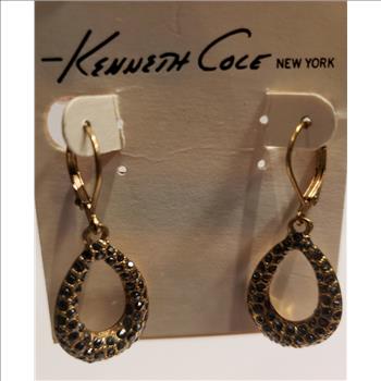 Kenneth Cole, Signed Gold Tone Inlaid Rhinestones Teardrop Earrings