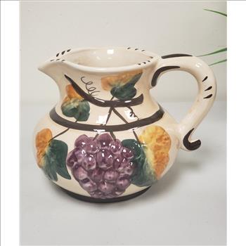 Vintage Italian Il Falco Calabria Hand Painted Embossed Grapes Glazed Ceramic Jug