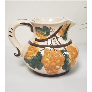 Vintage Italian Il Falco Calabria Hand Painted Embossed Grapes Glazed Ceramic Jug