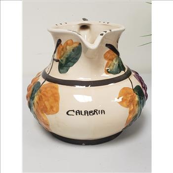 Vintage Italian Il Falco Calabria Hand Painted Embossed Grapes Glazed Ceramic Jug