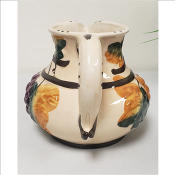 Vintage Italian Il Falco Calabria Hand Painted Embossed Grapes Glazed Ceramic Jug