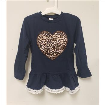 Patpat Girl Blue Leopard Heart-Bow Long Sleeves Top Elastic Long Pants Sz 3-4Y/O
