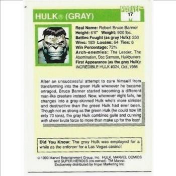 1990 Marvel Universe Series 1 Impel Trading Cards #17 Hulk (GREY) Hero