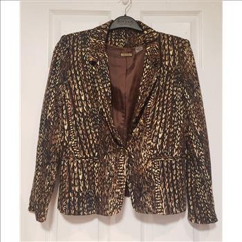 TANJAY Leopard Print Notch Lapel Single Button Long Sleeve Blazer Sz 6P