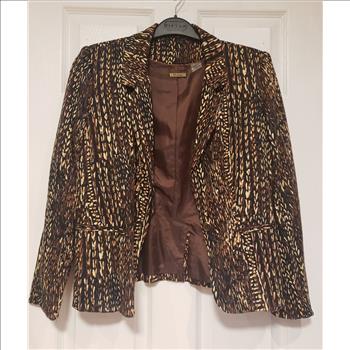 TANJAY Leopard Print Notch Lapel Single Button Long Sleeve Blazer Sz 6P