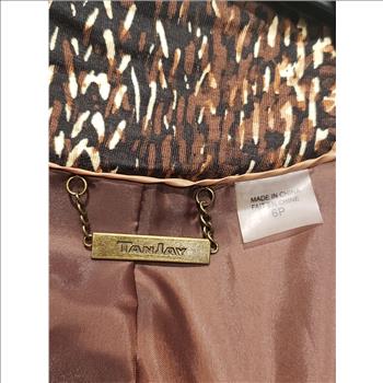 TANJAY Leopard Print Notch Lapel Single Button Long Sleeve Blazer Sz 6P