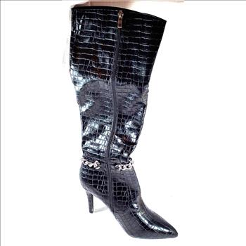 Ladies Knee High Full Zip PU Leather High Heel Boots Black Size 8