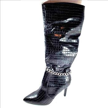 Ladies Knee High Full Zip PU Leather High Heel Boots Black Size 8