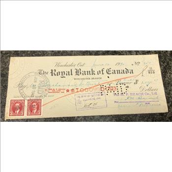 1942 Royal Bank of Canada Check & Stamps