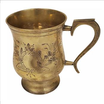 Vintage Solid Brass Etched Mug With Handle